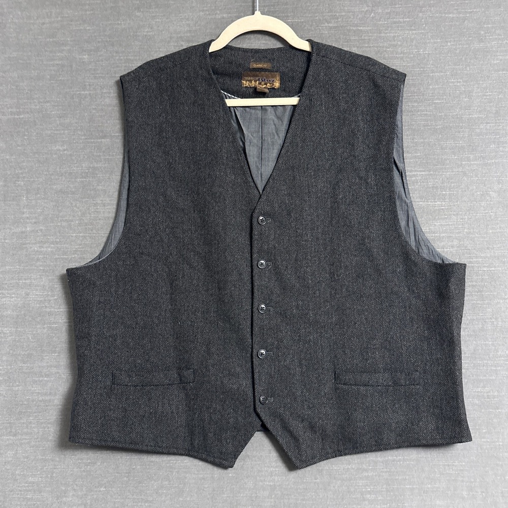 Pronto Uomo Blue Suit Vest 3X Classic Grey Herringbone Wool Blend Tweed 50-52